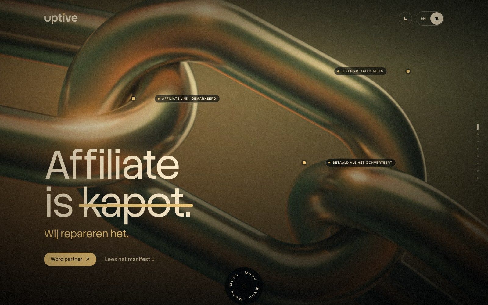 De homepage van uptive.io
