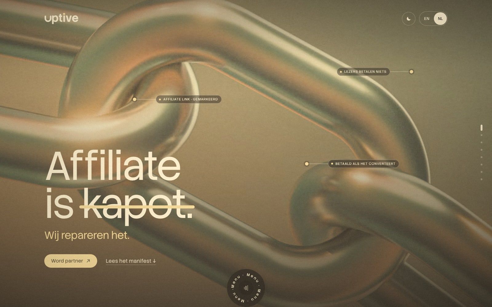De homepage van uptive.io